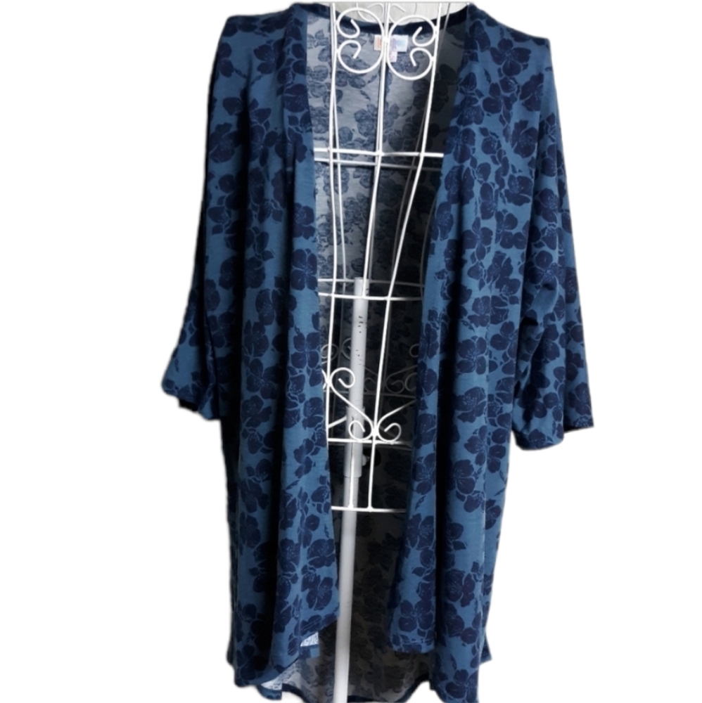 LuLaRoe Lindsay Blue Floral Cardigan SZ S